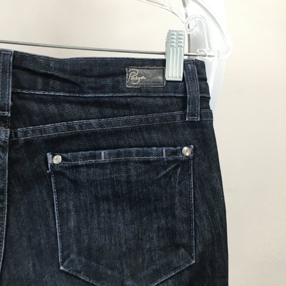 PAIGE Denim Dark Wash BEL AIR Classic Rise Boot Cut 5 Pocket Logo Hardware Jeans - Picture 9 of 12